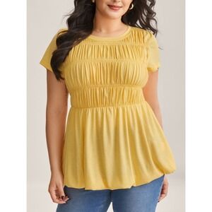 BloomChic US‎ 12 Yellow Smocked Ruffle Peplum Top Short Sleeve Plus Size